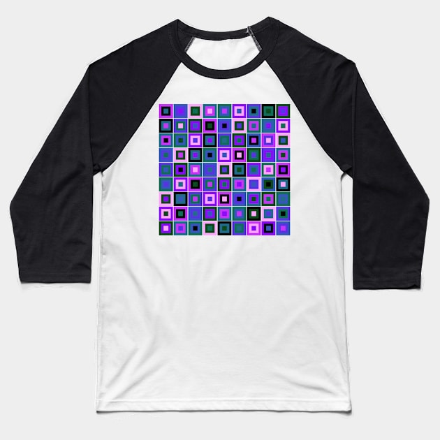 Abstract Square Geometric | Pop Fashion Modern Fusion Layered Blue Green Pink Regular Baseball T-Shirt by aRtVerse